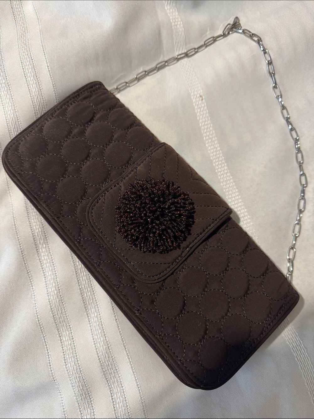 Vera Bradley Quilted, beaded, Chain Shoulder Bag - Brown clutch shoulder bag